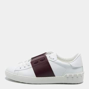 Valentino White/Burgundy Leather Open Sneakers Size 44