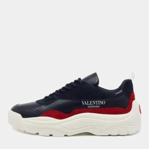 Valentnino Blue/Red Suede and Leather Vlogo Low Top Sneakers Size 42
