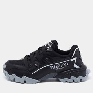 Valentino Black Leather and Mesh Climbers VLogo Sneakers Size 42.5