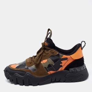 Pre Owned Valentino Multicolor Leather and Suede Rockrunner Sneakers Size 39