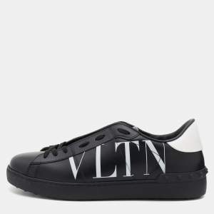 Valentino Black/White Leather VLTN Rockstud Low Top Sneakers Size 43.5