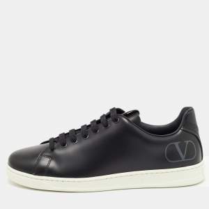 Valentino Black Leather VLogo Low Top Sneakers Size 42 