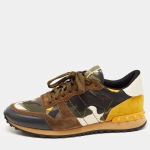 Valentino Multicolor Camo Print Canvas and Suede Rockrunner Sneakers Size 42.5