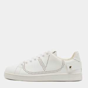 Valentino Garavani White Leather V-Logo Low Top Sneakers Size 39.5