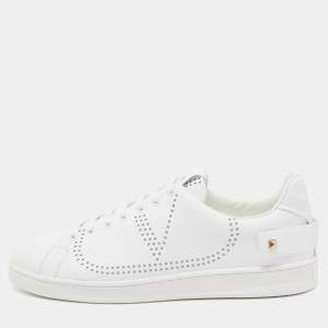 Valentino White Leather Backnet Studded Low Top Sneakers Size 42