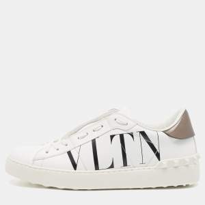 Pre Owned Valentino White Leather VLTN Open Sneakers Size 40