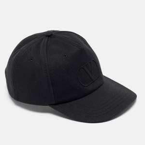 Valentino Black V-Logo Embroidered Cotton Baseball Cap Size 59
