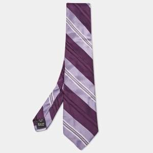 Valentino Purple Diagonal Striped Silk Tie