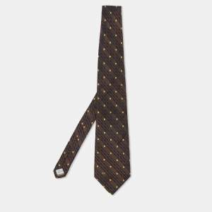 Valentino Vintage Brown Diagonal Stripe Pattern Silk Tie