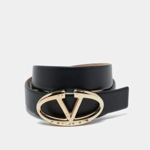 Valentino Black/Beige Leather VLogo Reversible Belt 95CM