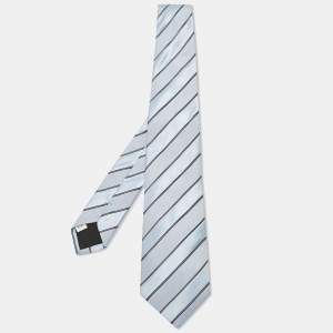 Pre Owned Valentino Blue Diagonal Striped Silk Tie