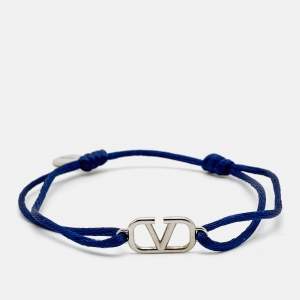 مملوكة مسبقًا Valentino Vlogo Silver Tone Cord Bracelet 