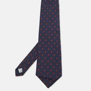 Pre Owned Valentino Navy Blue Geometric Jacquard Silk Traditional Tie 