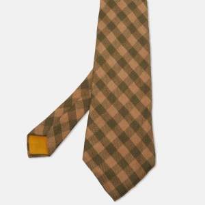 Pre Owned Valentino Cravatte Vintage Beige/Green Gingham Cashmere Tie 