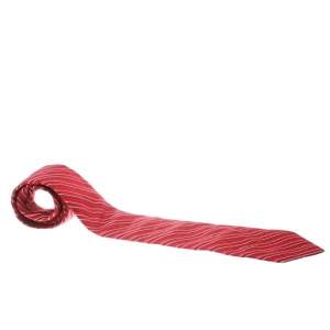 ربطة عنق تقليدية فالنتينو حرير بنقوش خطوط جاكارد حمراء وبيضاء