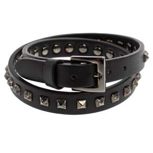 Valentino Rockstud Black Leather Gunmetal Tone Wrap Bracelet