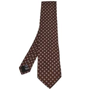 Valentino Brown Geometric Motif Jacquard Silk Tie