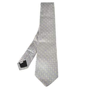 ربطة عنق فالنتينو جاكار حرير نمط هندسي رمادي