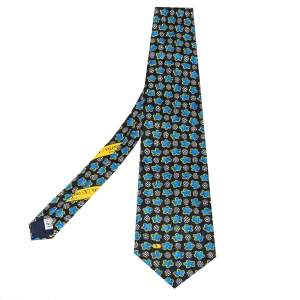 مملوكة مسبقًا Valentino Vintage Black Floral Print Jacquard Silk Tie