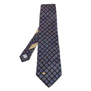 مملوكة مسبقًا Valentino Navy Blue Printed Traditional Silk Tie