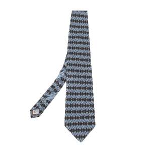Valentino Vintage Blue & Grey Printed Traditional Silk Tie 