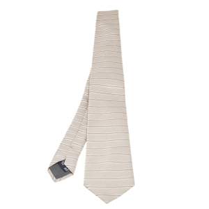 Pre Owned Valentino Cream Horizontal Striped Silk Tie