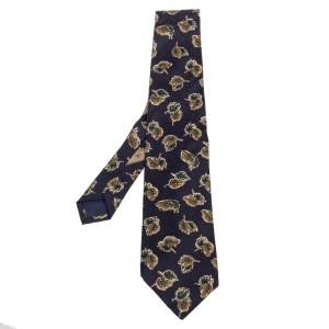 مملوكة مسبقًا Valentino Black Leaf Printed Silk Tie 