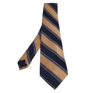 مملوكة مسبقًا Valentino Vintage Gold & Blue Striped Silk Tie