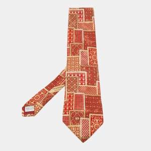 Valentino Cravatte Red Patchwork Print Silk Traditional Tie