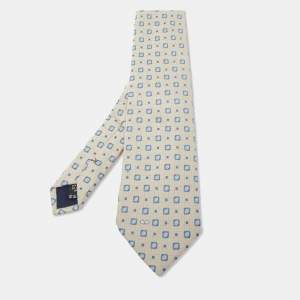 Pre Owned Valentino Greige Square Pattern Silk Tie