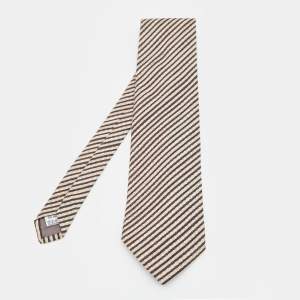 Valentino Cream & Brown Striped Silk Traditional Tie