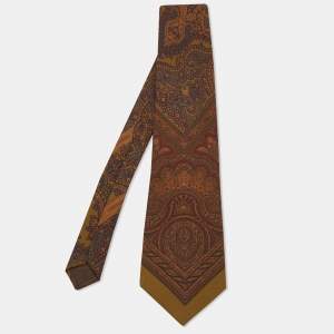 Pre Owned Valentino Cravatte Brown Paisley Printed Silk Tie 