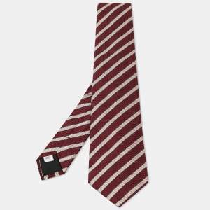 Pre Owned Valentino Burgundy Contrast Striped Silk Tie