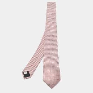 Pre Owned Valentino White/Red Striped Silk Tie