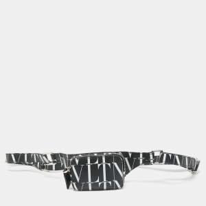 Valentino Black/White Leather VLTN Waist Belt Bag