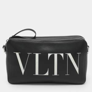 Pre Owned Valentino VLTN Black Leather Crossbody Bag
