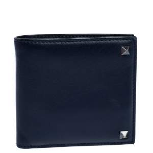 Valentino Navy Blue Leather Rockstud Bifold Wallet