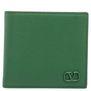 Valentino Green Leather VLogo Bifold Wallet