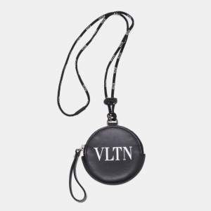 Valentino Black Leather VLTN Lanyard Coin Purse