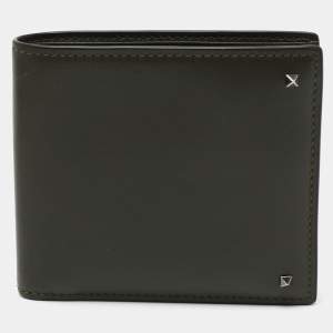 Valentino Olive Green Leather Rockstud Bifold Wallet