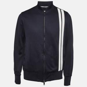 Valentino Navy Blue Cotton Knit Contrast Archive Stripe Track Jacket L