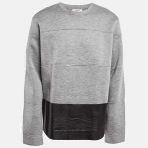Valentino Grey Leather Trim Neoprene Sweatshirt L