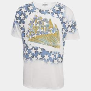 Valentino White Starts Print Jersey Raw Edge T-Shirt L