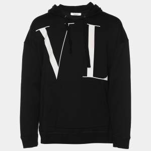 Pre Owned Valentino Black Cotton Blend VLTN Hoodie S