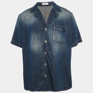 Valentino Blue Washed Denim Short Sleeve Shirt S