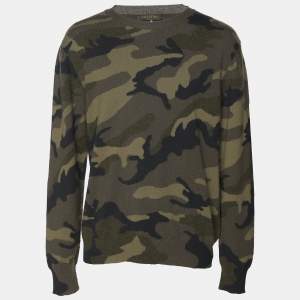 Valentino Green Camouflage Print Cashmere Knit Sweatshirt L