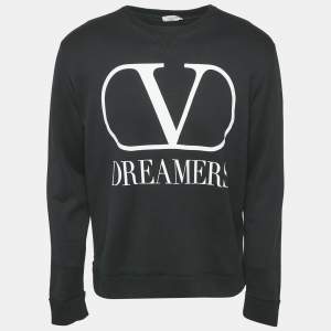 Valentino Black Logo Print Cotton Crew Neck Sweatshirt M