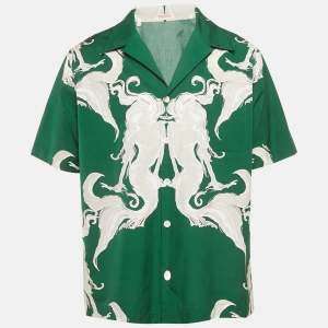 Valentino Green Printed Cotton Bowling Shirt M