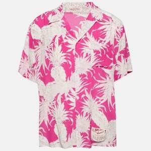 Valentino Pink Printed Silk Oversized Bowling Shirt M