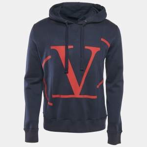 Valentino Blue Logo Print Cotton Hooded Sweatshirt XS